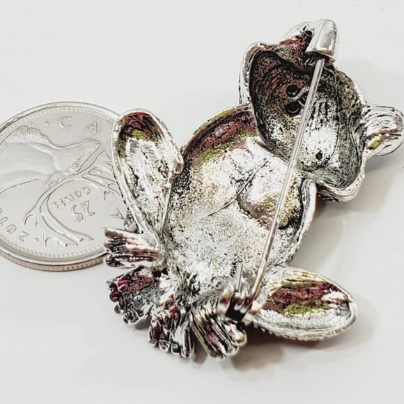 Adorable Pink Crystal Smiling Frog Brooch - Picture 2 of 3